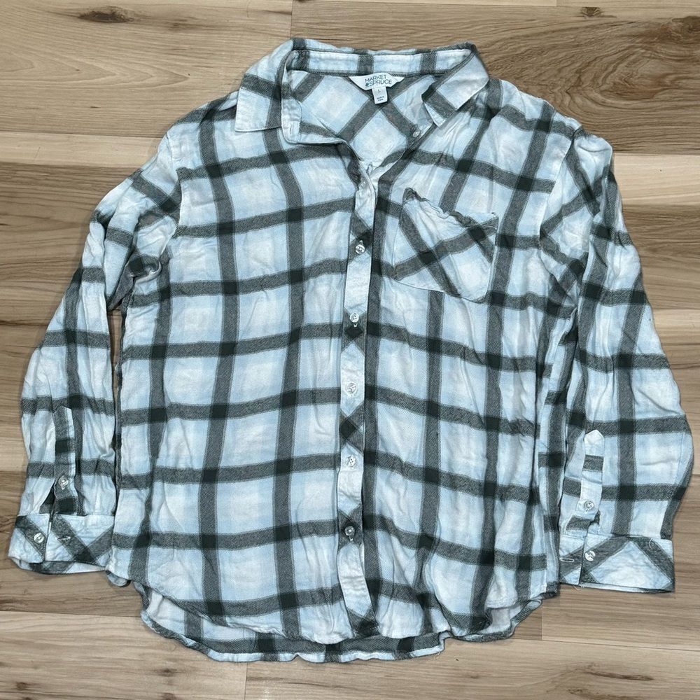Stitch Fix Market & Spruce Green Plaid Button Down Flannel Shirt Women’s Large
